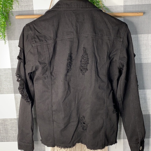 Pretty Little Thing Black Distressed Jean Jacket - Picture 3 of 3